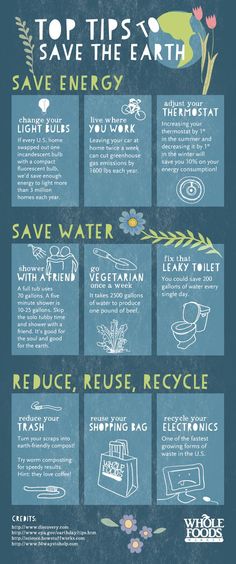 Top Tips to Save the Earth by Whole Foods, featured in a blog post by EcoGoodz, a mixed rags wholesale supplier