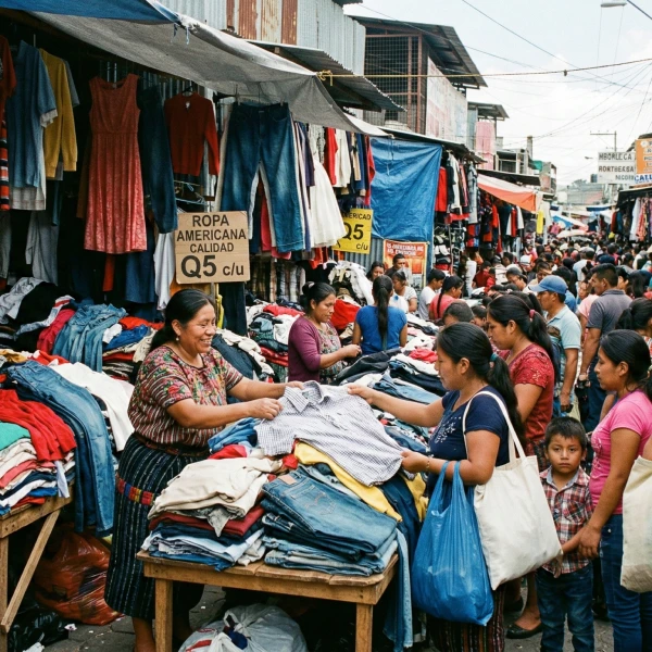 People shopping for secondhand clothing at an outdoor market